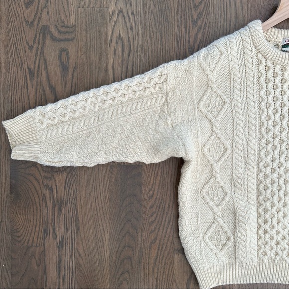 Vintage Celtic Country 100% Wool Irish Cable Knit Crew Neck Sweater Cream Large - Picture 5 of 8